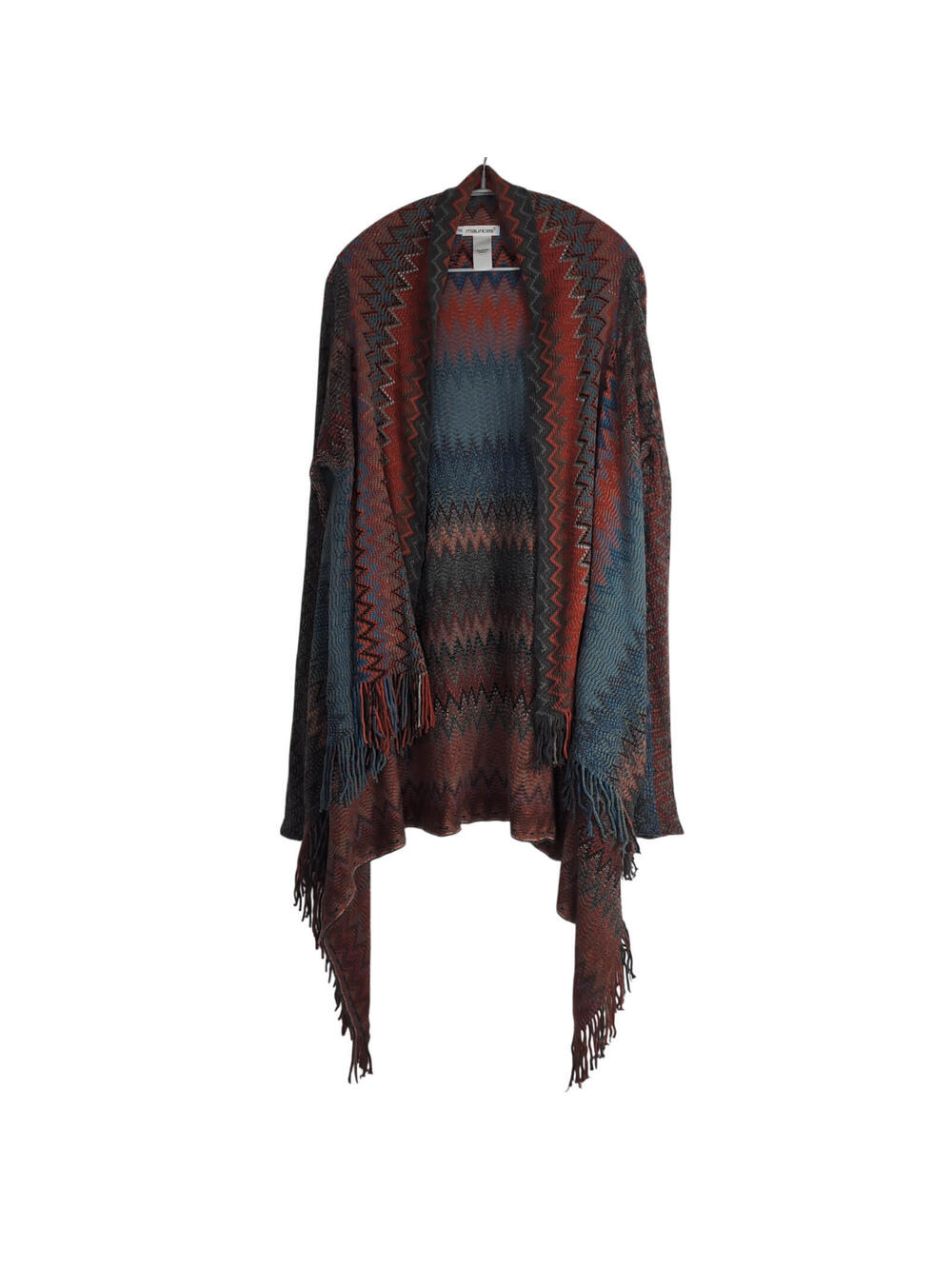 Maurices Size 2 Orange, Blue, & Teal Aztec Boho Open Drape Heavy Cardigan